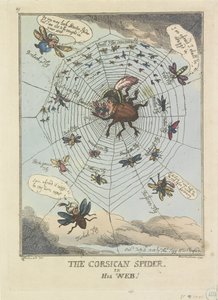 Den korsikanska spindeln i sitt nät, 1808 Den korsikanska spindeln, i hans nät! (titel på objekt) av Thomas Rowlandson