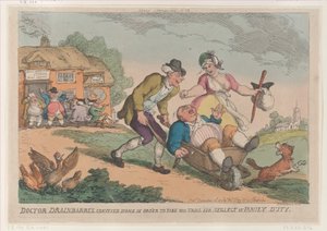 Doktor Drainbarrel transporterades hem för att ta sin rättegång för försummelse av Fa..., 30 november 1810. av Thomas Rowlandson