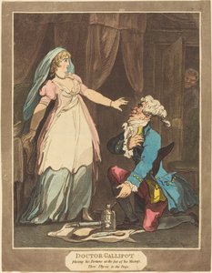 Doktor Gallipot placerade sin förmögenhet vid foten av sin älskarinna, 1808. av Thomas Rowlandson