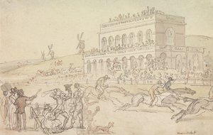 Doktor Syntax förlorar sina pengar på travbanan i York av Thomas Rowlandson