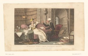 Doktor Syntax med en kvinna i ett bibliotek av Thomas Rowlandson