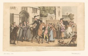 Doktor Syntax rider iväg från byn på sin häst av Thomas Rowlandson