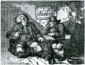 Dr Johnson och James Boswell återhämtar sig från en baksmälla efter en natt på stan av Thomas Rowlandson