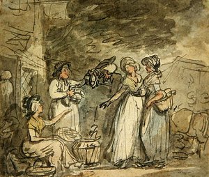 Dr Syntax bargaining for ducks (penna, bläck och akvarell på papper) av Thomas Rowlandson