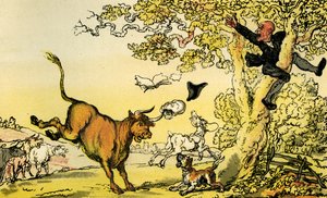 "Dr Syntax jagad av en tjur" av Thomas Rowlandson