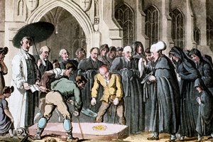Dr Syntax tittar på hur hans frus kista sänks ner i graven, 1820 av Thomas Rowlandson