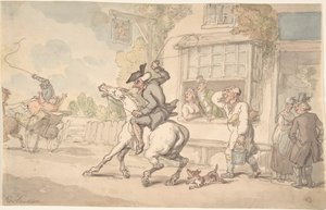 Dr. Syntax med en motsträvig häst framför ett värdshus av Thomas Rowlandson