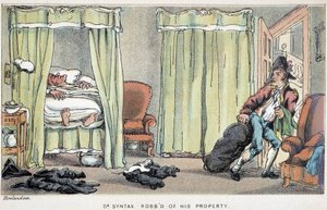 Dr. Syntax husinbrott medan han sov - i "" Doctor Syntax tre turer: på jakt efter den pittoreska trösten och en fru"" av William Combe, ill. Rowlandson av Thomas Rowlandson
