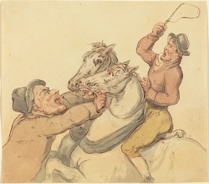 Drövare med ett par uppfödningshästar av Thomas Rowlandson