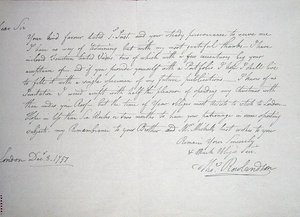 Det tidigaste kända brevet från konstnären till en Mr Downs, en potentiell beskyddare, 8 december 1797 (penna och bläck på papper) av Thomas Rowlandson