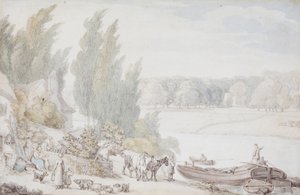 Gård vid flodstranden av Thomas Rowlandson