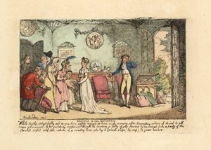 Fashionabla par som störs av en dum, stenkall sysslolös släkting av Thomas Rowlandson
