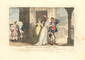 Fashionabla kvinna som skickar ett verbalt meddelande via en dåre av Thomas Rowlandson