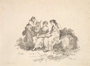 Harmony - Two Nymphs Singing, Another Playing a Lyre, 1784-88. av Thomas Rowlandson