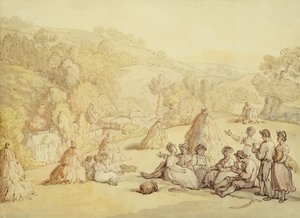 Skördare som vilar i ett majsfält, ca 1805-10 (penna och bläck med tvätt på papper) av Thomas Rowlandson