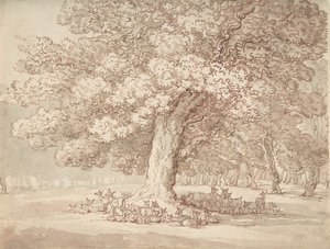 Flock rådjur under en ek, 1775-1827. av Thomas Rowlandson