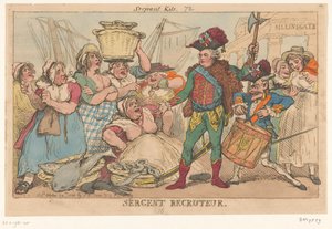 Hertig av Orléans bland fiskkvinnorna, 1789 Sergent Recruiter (titel på objekt) av Thomas Rowlandson