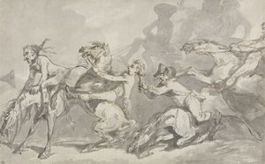 Horsemen Colliding, ca 1785-90 (penna och bläck med brun tvätt på papper) av Thomas Rowlandson