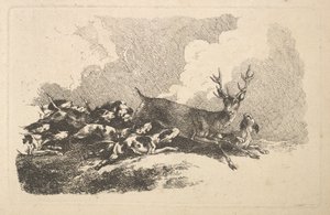 Hundar som jagar en hjort, 1784-88. av Thomas Rowlandson