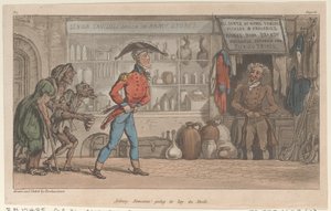 Johnny Newcome kommer att läggas i lager, från The Military Adventures of Johnny Newcome, 1815., 1815. av Thomas Rowlandson