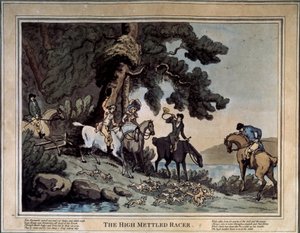Högkurirernas möte (The high mettled racer). Teckning av Thomas Rowlandson (1756-1827). Etsning och akvarell av Thomas Rowlandson
