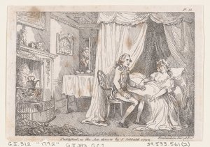Lady Booby försöker förföra den obefläckade Joseph, från The Adventures of Joseph Andrew..., 1792. av Thomas Rowlandson