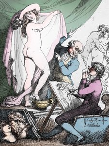 Lady Hamiltons attityder, ca 1790 (etsning) (svartvitt foto) av Thomas Rowlandson