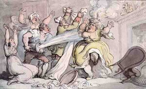 Lady with her Wig on Fire (penna & bläck och akvarell på papper) av Thomas Rowlandson
