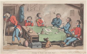 Att lära sig att röka och dricka Grog, från The Military Adventures of Johnny Newcome, 1815., 1815. av Thomas Rowlandson