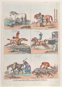 Racehästens liv och död, [25 september 1811], nytryck., [25 september 1811], nytryck. av Thomas Rowlandson