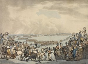 Light Horse Volunteers of London and Westminster, under befäl av överste Herries, granskad av His Majesty på Wimbledon Common, 5 juli 1798 (färgad akvatint) av Thomas Rowlandson