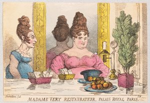 Madame Very, krögare, Palais Royal, Paris, pub. 1814 (handfärgad gravyr) av Thomas Rowlandson