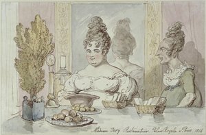 Madame Véry, restaurangägare. Palais Royal i Paris av Thomas Rowlandson