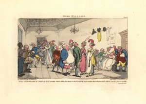 Man skäms över att bli tvungen att dansa på en countrydans. av Thomas Rowlandson