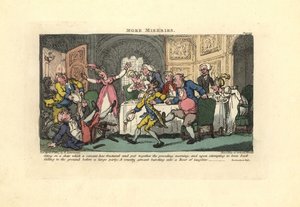 Man som faller av en trasig stol på en middagsbjudning. av Thomas Rowlandson