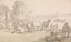 Ston och föl på en äng av Thomas Rowlandson