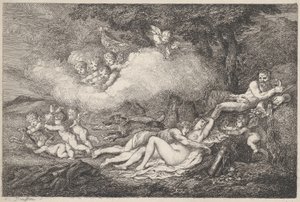 Mars och sovande Venus med Putti, 1799., 1799. av Thomas Rowlandson