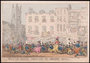 Mästare Billys procession till Grocers Hall, pub. 1784 (handfärgad gravyr) av Thomas Rowlandson