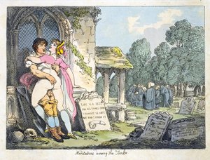 Meditationer bland gravarna (färg litho) av Thomas Rowlandson