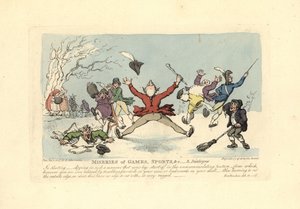 Män som faller på skridskor, en annan som faller genom isen osv. av Thomas Rowlandson