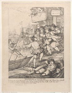 Miseries of London: Går in på någon av Londons broar eller något av passet..., 14 juli 1807. av Thomas Rowlandson