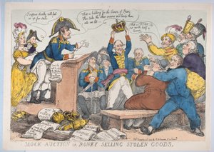 Mock Auction eller Boney Selling Stolt Goods, 25 december 1813., 25 december 1813. av Thomas Rowlandson