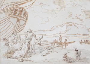 Mor och barn vid vattenbrynet av Thomas Rowlandson