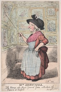 Mrs Showell, kvinnan som visar general Guises bildsamling på O..., 26 februari 1807. av Thomas Rowlandson