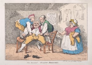 Nya uppfunna elastiska ridbyxor, 1 november 1784, 1 november 1784. av Thomas Rowlandson