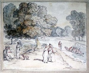 På Themsen (penna och bläck, akvarell) av Thomas Rowlandson
