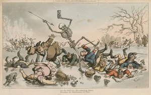 På den bräckliga isen blir den snurrande skridskoåkningen ett ödesinstrument. av Thomas Rowlandson