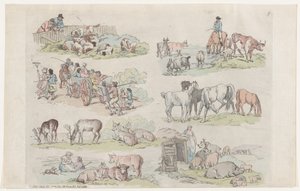 Plåt 11, konturer av figurer, landskap och boskap...för lärarnas bruk..., 31 januari 1791. av Thomas Rowlandson