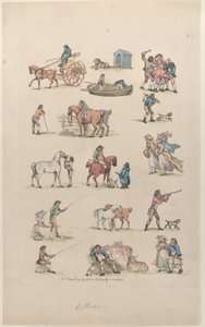 Plåt 1, konturer av figurer, landskap och boskap...för lärarnas bruk, Ma..., 8 mars 1790. av Thomas Rowlandson