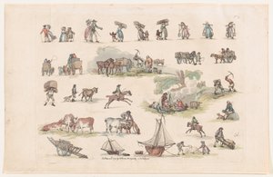 Plåt 2, konturer av figurer, landskap och boskap...för lärarnas bruk, Ma..., 8 mars 1790. av Thomas Rowlandson